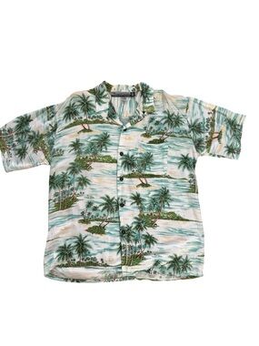 Pineapple Connection Hawaiian Aloha Shirt Large 100% Rayon Tropical Palm Trees